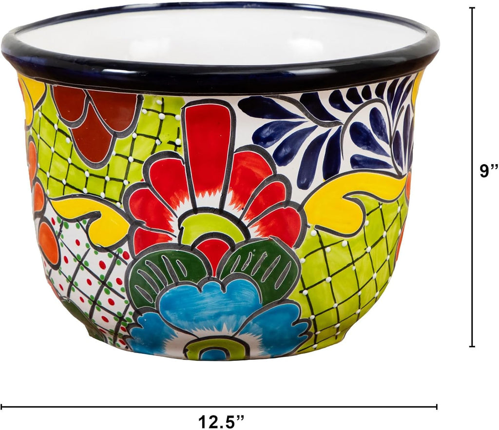 Handcrafted Talavera Ceramic Planter Pot (12.5 Inch)