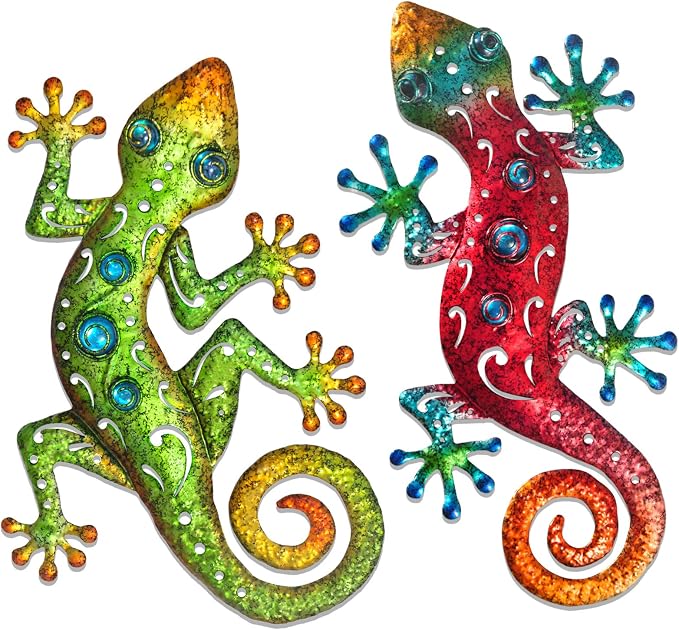 Handcrafted Metal Gecko Wall Art Set (2-Piece)