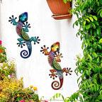 Handcrafted Metal and Glass Gecko Wall Art Set (2-Piece)