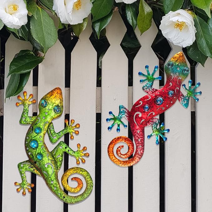 Handcrafted Metal Gecko Wall Art Set (2-Piece)