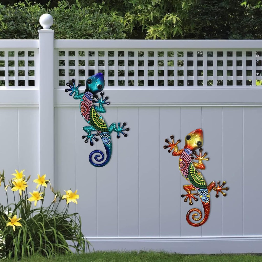 Handcrafted Metal and Glass Gecko Wall Art Set (2-Piece)