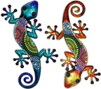 Handcrafted Metal and Glass Gecko Wall Art Set (2-Piece)