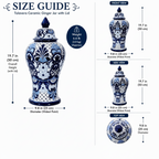 A size guide infographic for a Talavera Ceramic Ginger Jar with Lid, showing front, side, and top views with dimensions, weight, and care instructions on a white background.